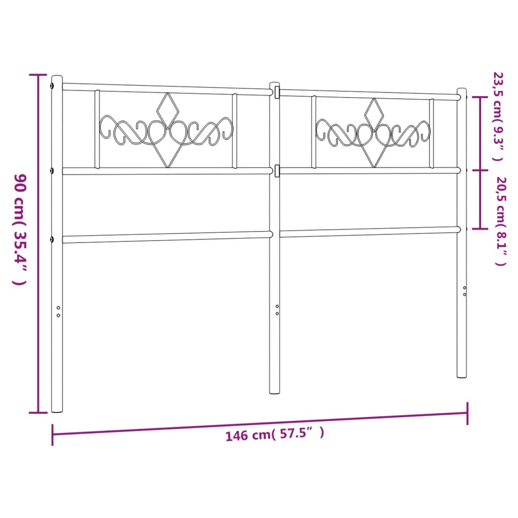 vidaXL Metal Headboard Black 140 cm