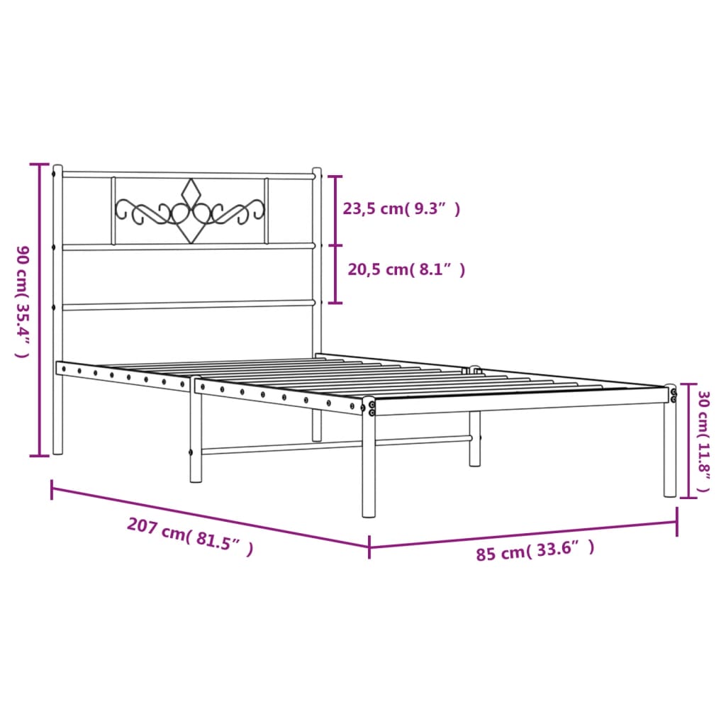 vidaXL Metal Bed Frame without Mattress with Headboard White 80x200cm