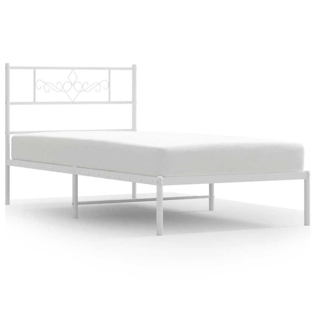 vidaXL Metal Bed Frame without Mattress with Headboard White 100x200cm