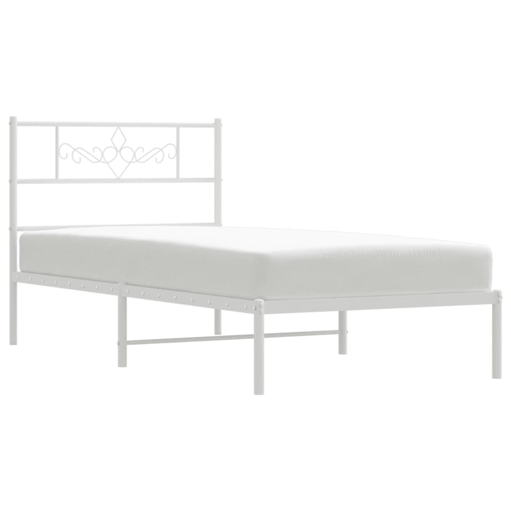 vidaXL Metal Bed Frame without Mattress with Headboard White 100x200cm