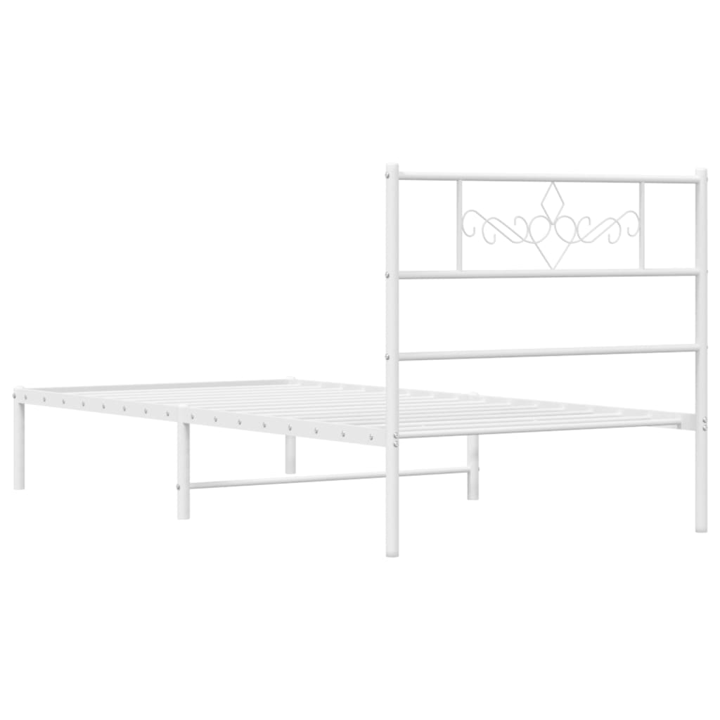 vidaXL Metal Bed Frame without Mattress with Headboard White 100x200cm