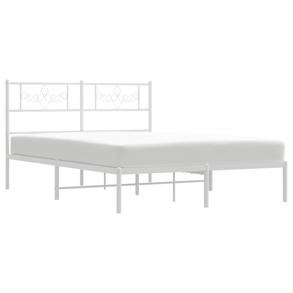 Metal Bed Frame without Mattress with Headboard White 135x190cm