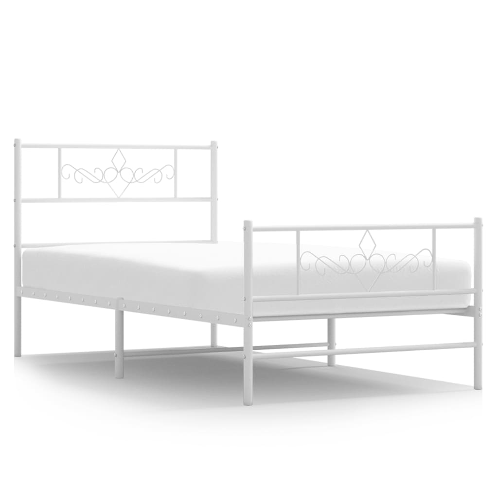 vidaXL Metal Bed Frame without Mattress with Footboard White 100x190cm