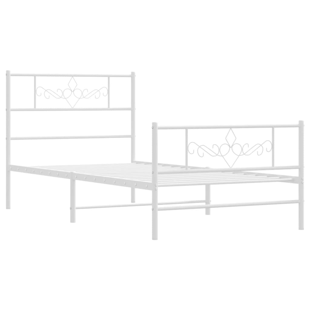 vidaXL Metal Bed Frame without Mattress with Footboard White 100x190cm