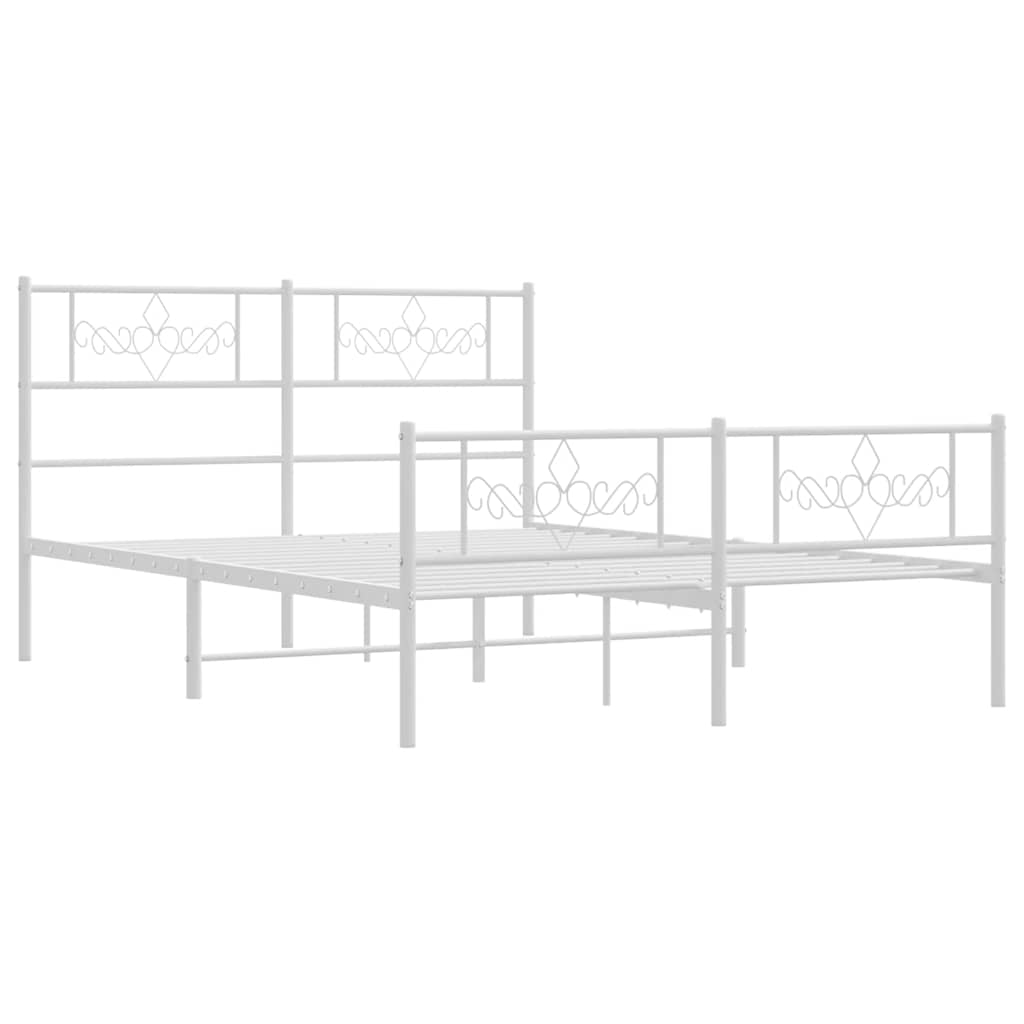 Metal Bed Frame without Mattress with Footboard White 150x200cm
