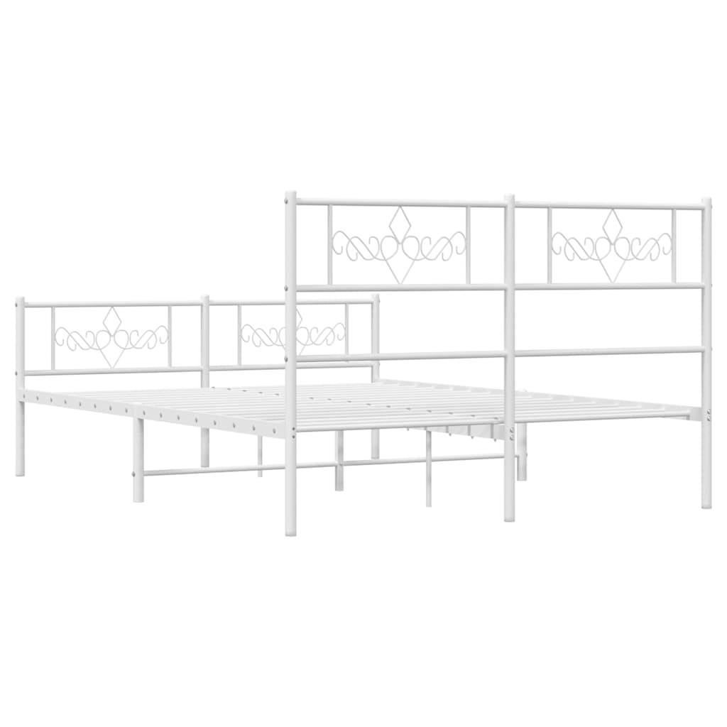 Metal Bed Frame without Mattress with Footboard White 150x200cm