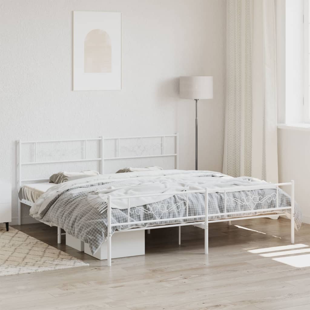 vidaXL Metal Bed Frame without Mattress with Footboard White 180x200cm