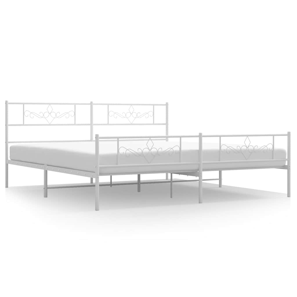 Metal Bed Frame without Mattress with Footboard White 193x203cm