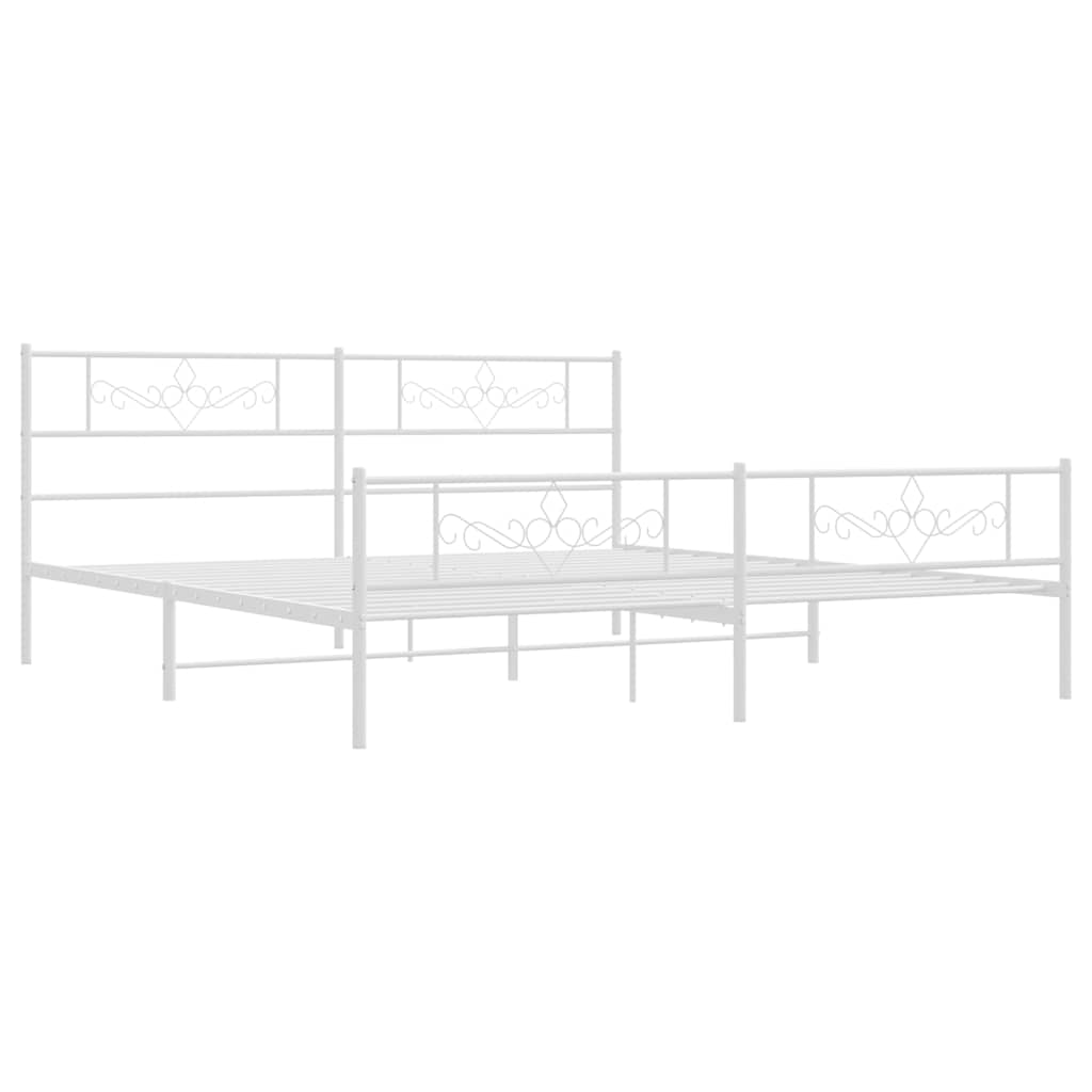Metal Bed Frame without Mattress with Footboard White 193x203cm