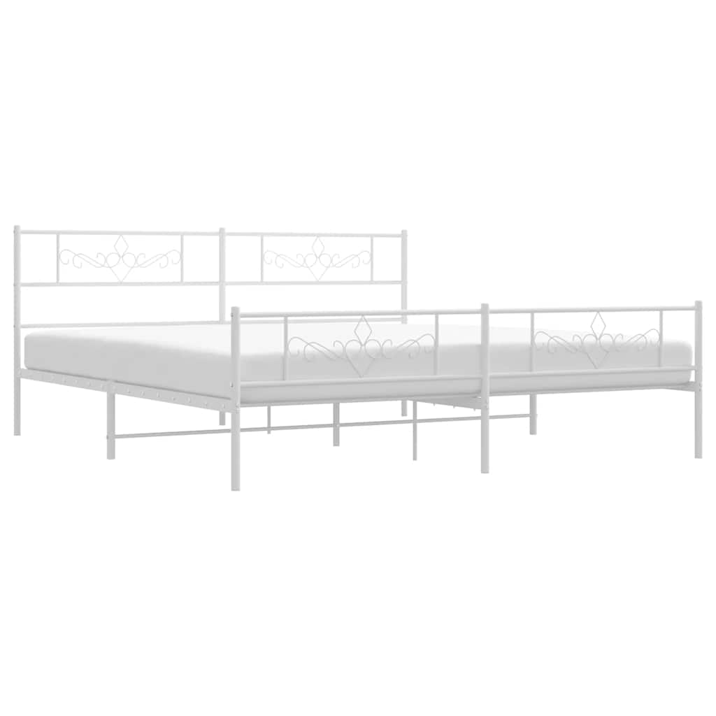 Metal Bed Frame without Mattress with Footboard White 193x203cm