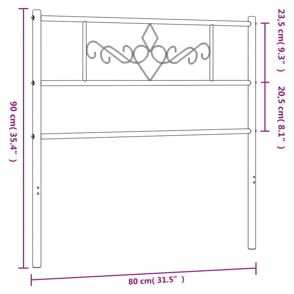 vidaXL Metal Headboard White 75 cm