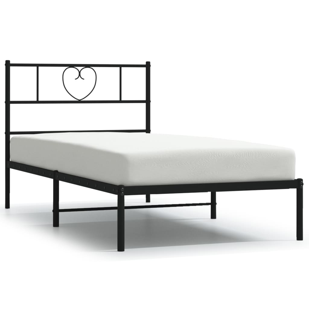 Metal Bed Frame without Mattress with Headboard Black 75x190cm