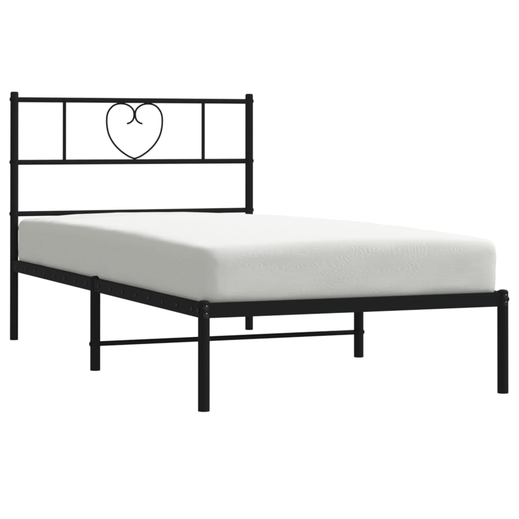 Metal Bed Frame without Mattress with Headboard Black 75x190cm