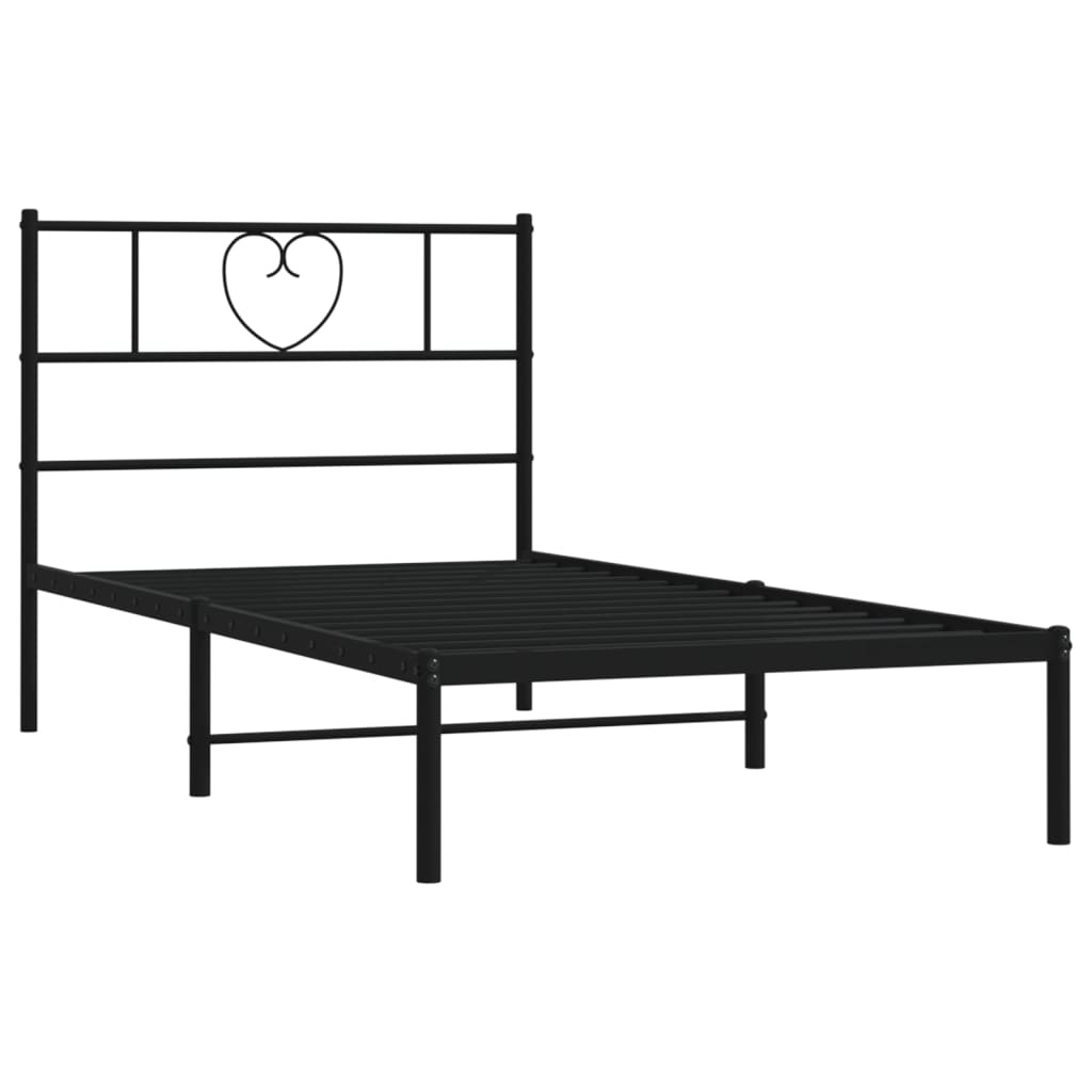 Metal Bed Frame without Mattress with Headboard Black 75x190cm