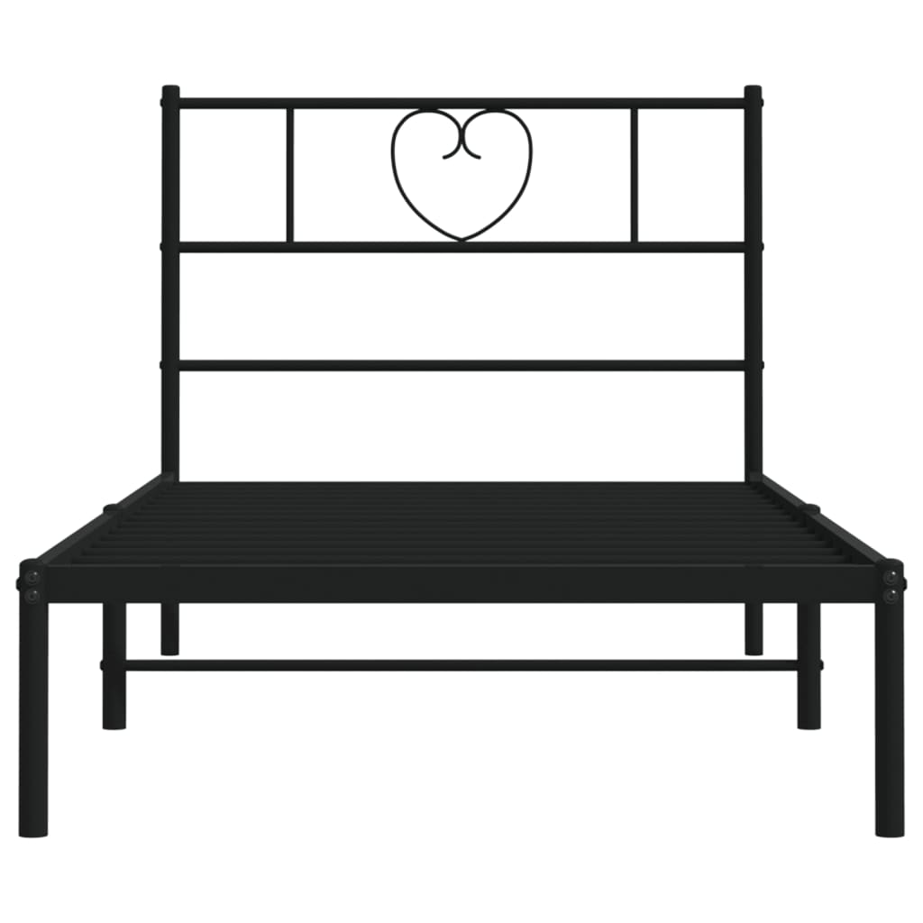 Metal Bed Frame without Mattress with Headboard Black 75x190cm