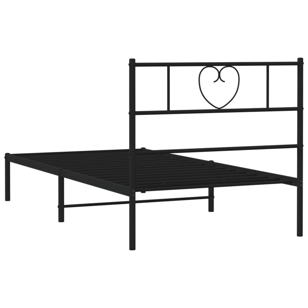 Metal Bed Frame without Mattress with Headboard Black 75x190cm