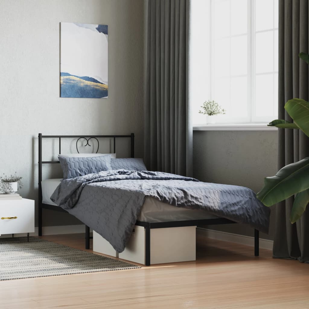 Metal Bed Frame without Mattress with Headboard Black 75x190cm