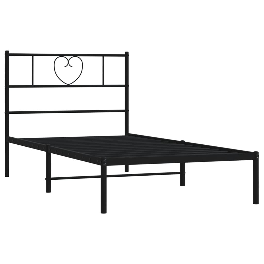 Metal Bed Frame without Mattress with Headboard Black 80x200cm