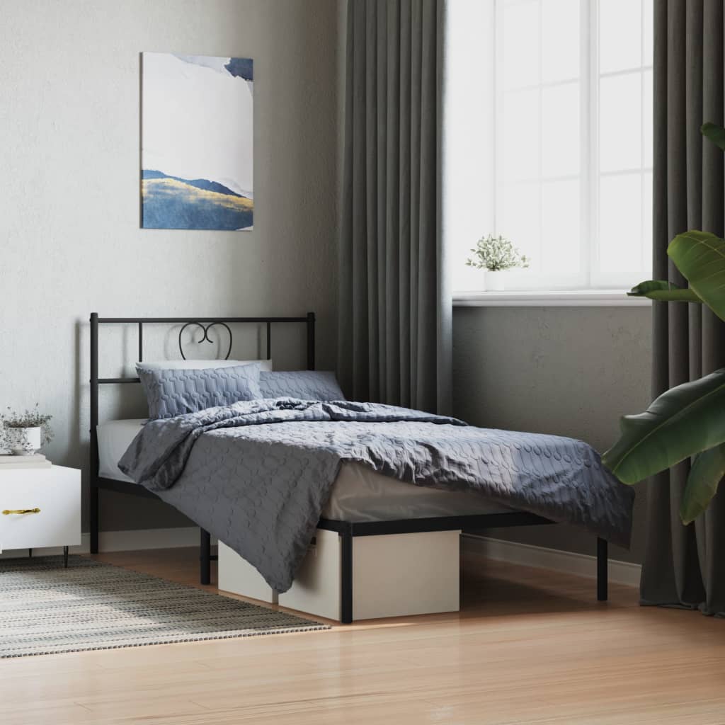 Metal Bed Frame without Mattress with Headboard Black 80x200cm