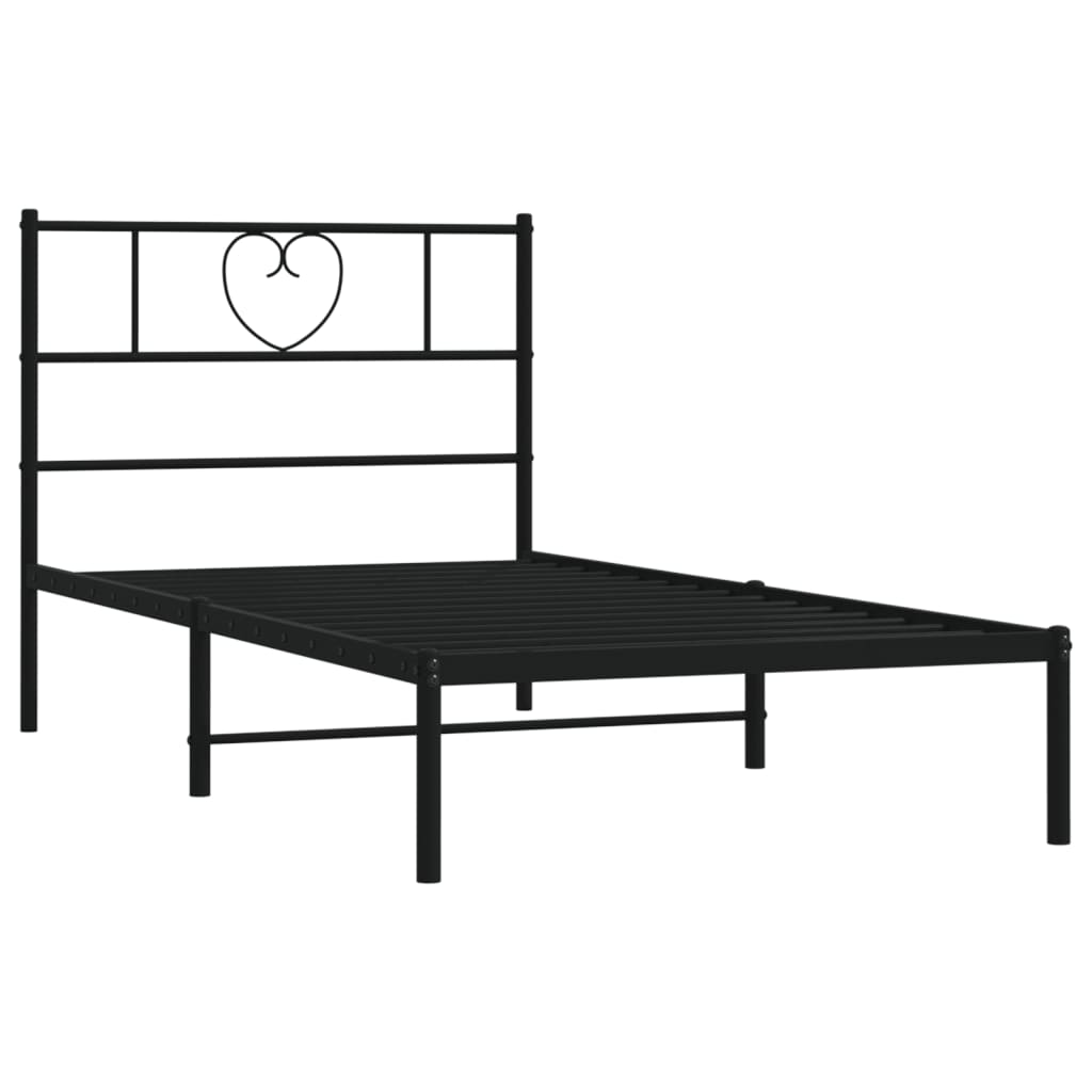 vidaXL Metal Bed Frame without Mattress with Headboard Black 100x200cm