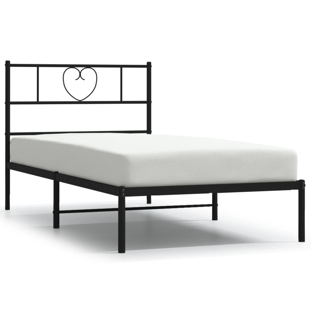 vidaXL Metal Bed Frame without Mattress with Headboard Black 107x203cm