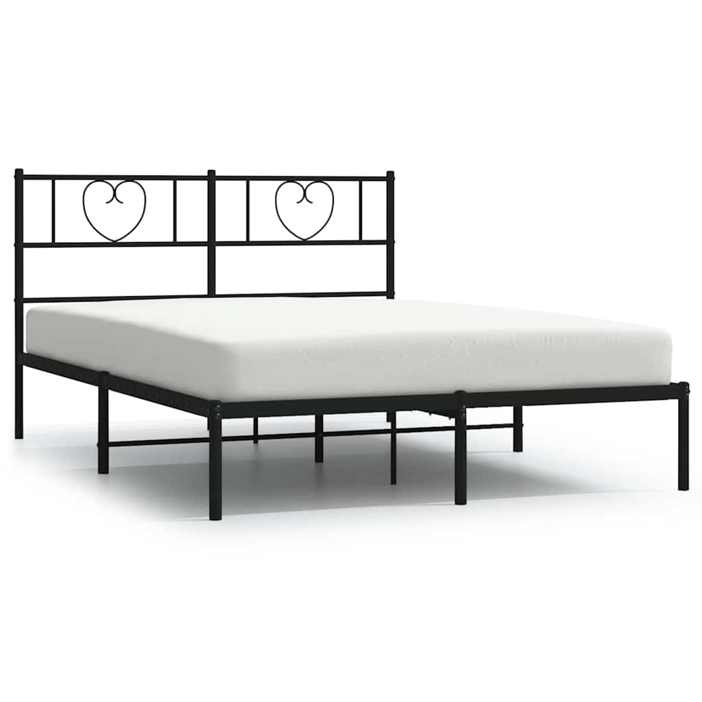 Metal Bed Frame without Mattress with Headboard Black 150x200cm