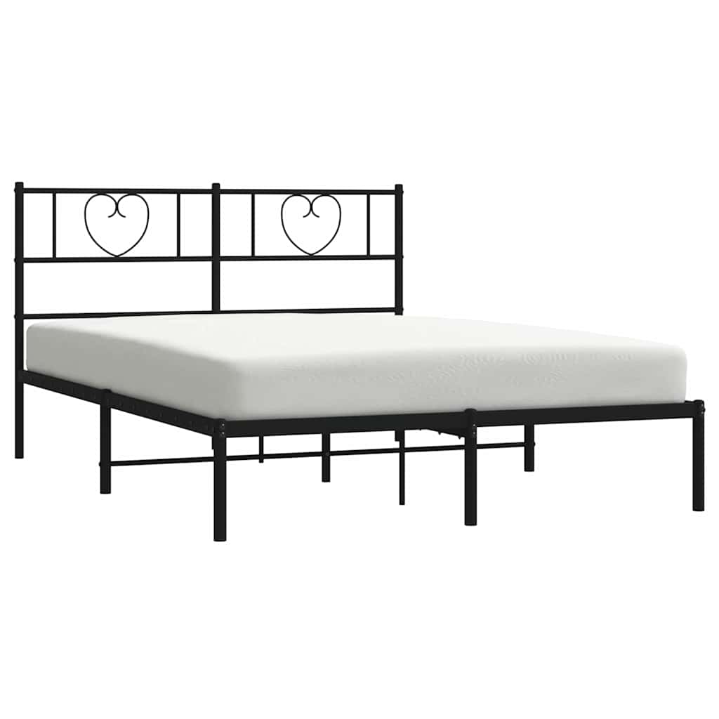 Metal Bed Frame without Mattress with Headboard Black 150x200cm