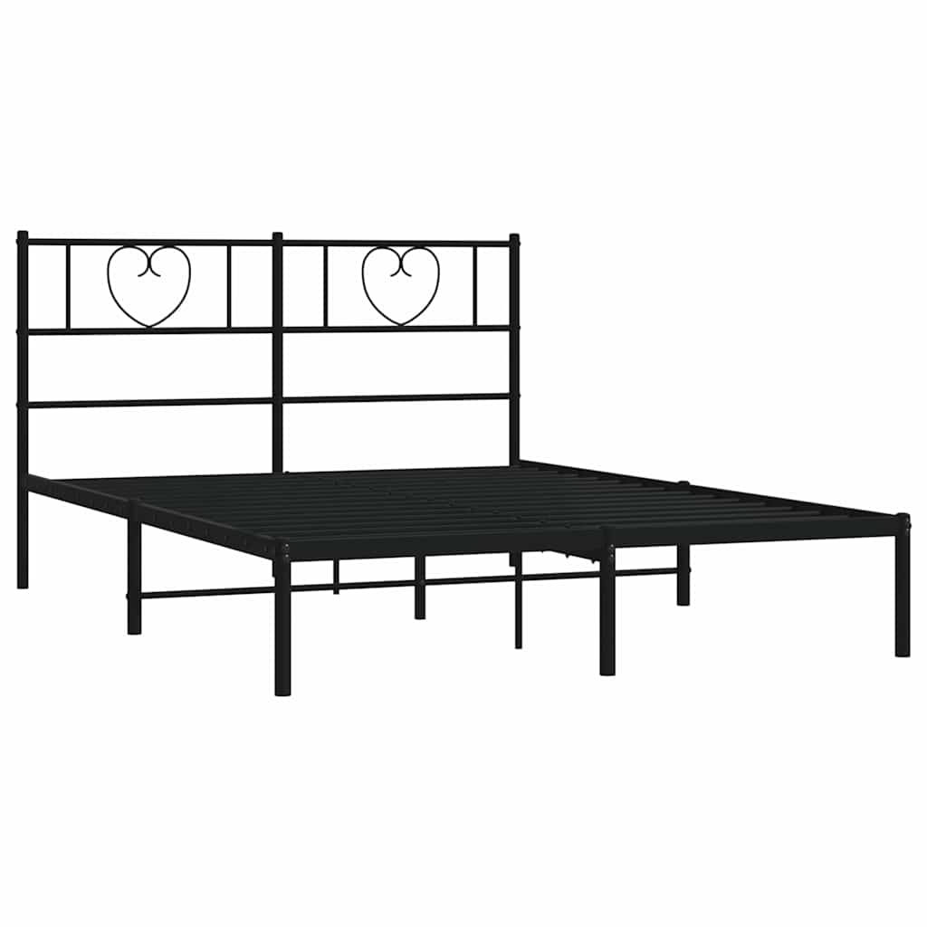 Metal Bed Frame without Mattress with Headboard Black 150x200cm