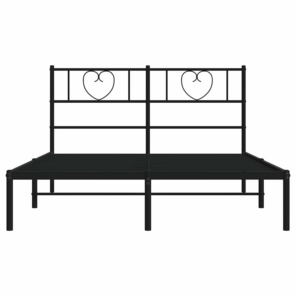 Metal Bed Frame without Mattress with Headboard Black 150x200cm