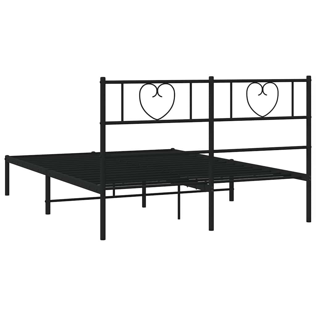 Metal Bed Frame without Mattress with Headboard Black 150x200cm