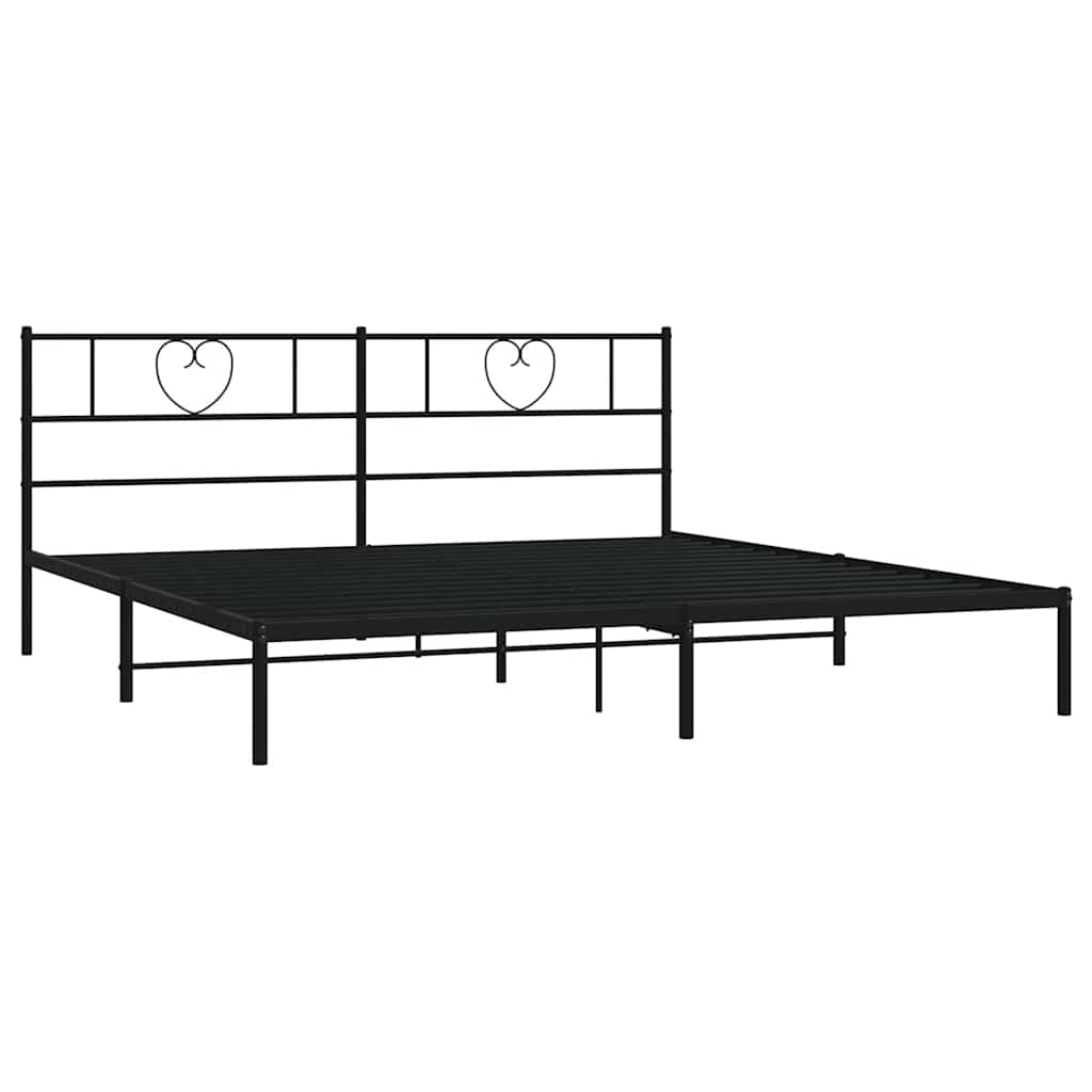 Metal Bed Frame without Mattress with Headboard Black 193x203cm