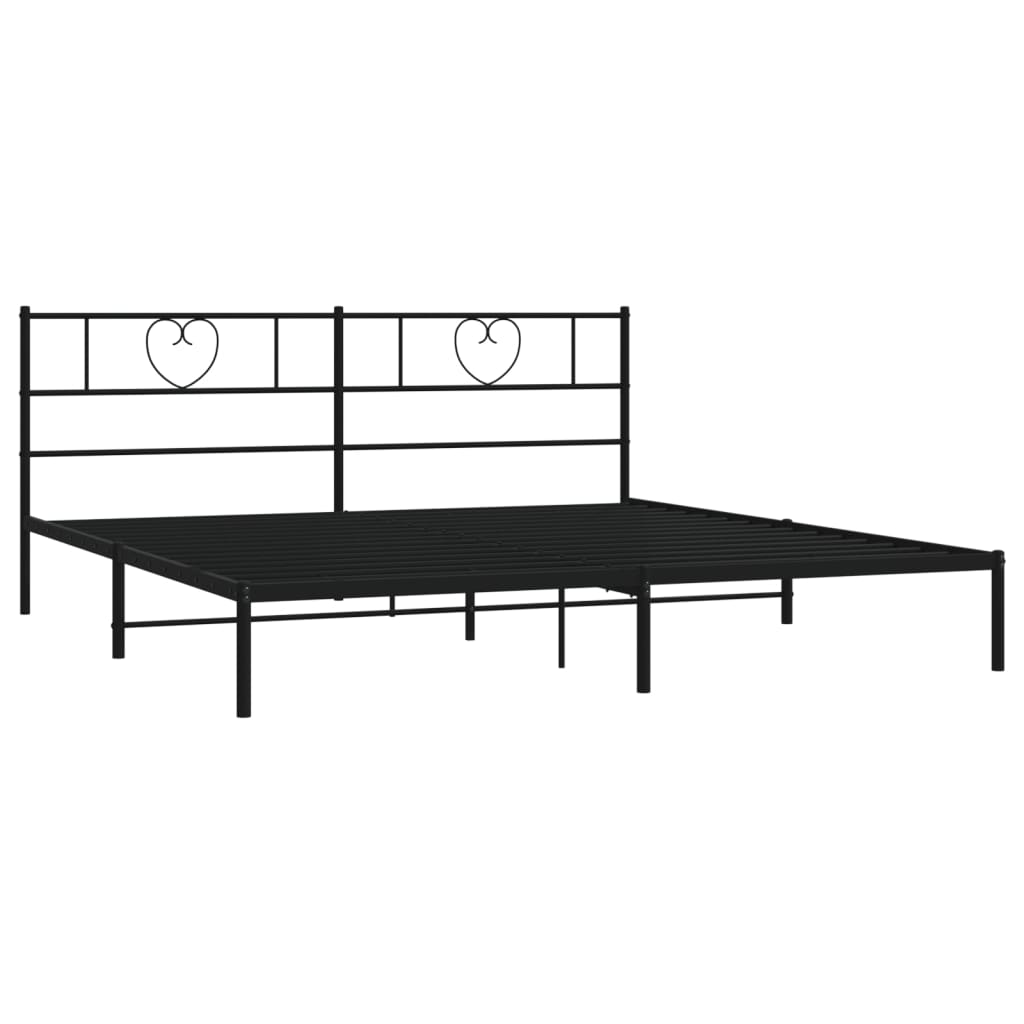 Metal Bed Frame without Mattress with Headboard Black 200x200cm