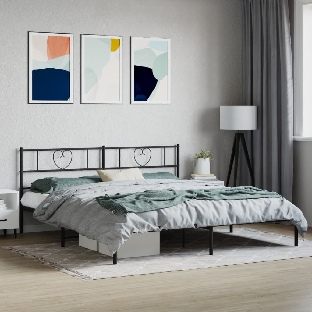Metal Bed Frame without Mattress with Headboard Black 200x200cm