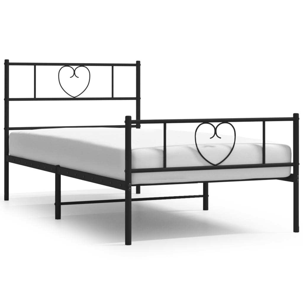 Metal Bed Frame without Mattress with Footboard Black 75x190cm