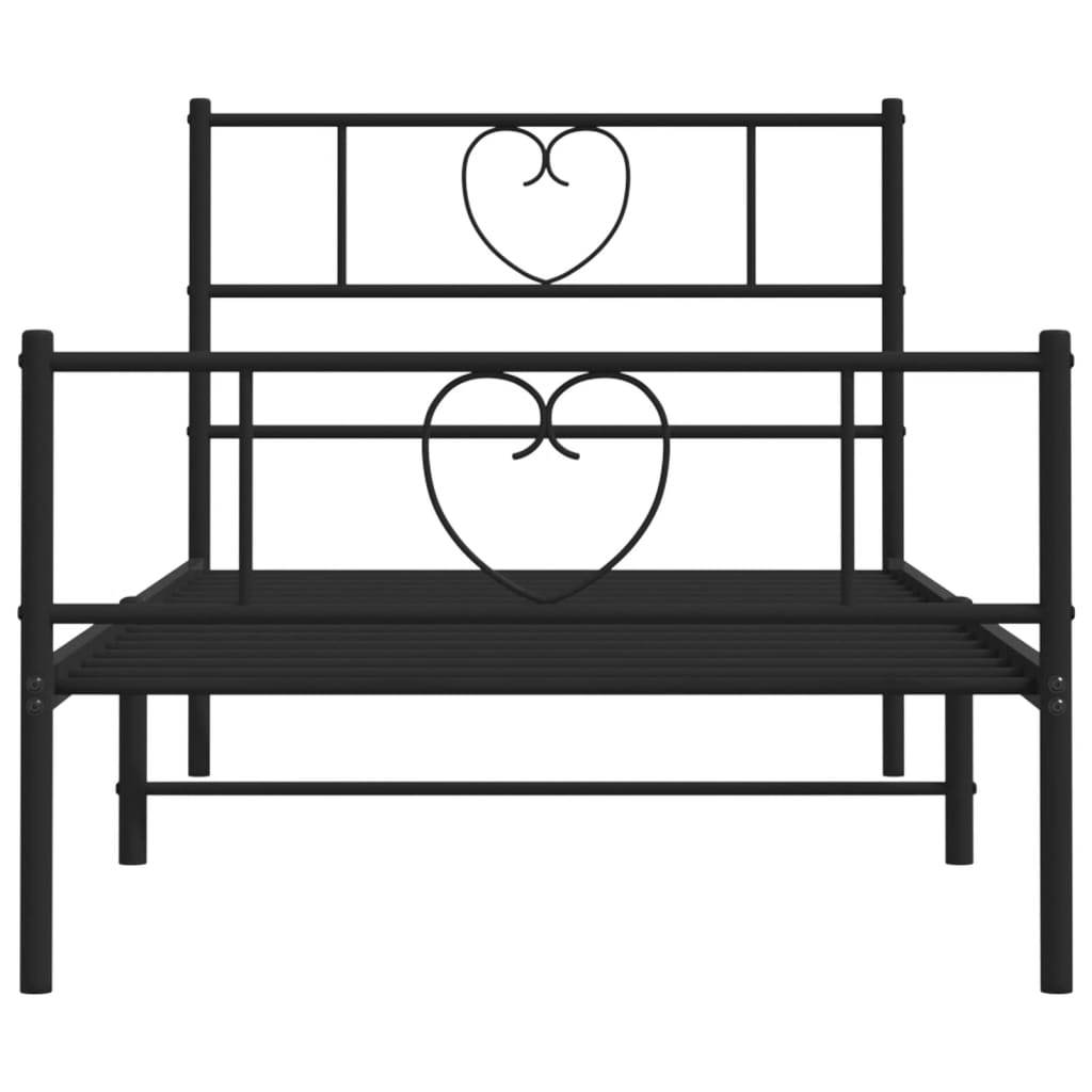 Metal Bed Frame without Mattress with Footboard Black 75x190cm