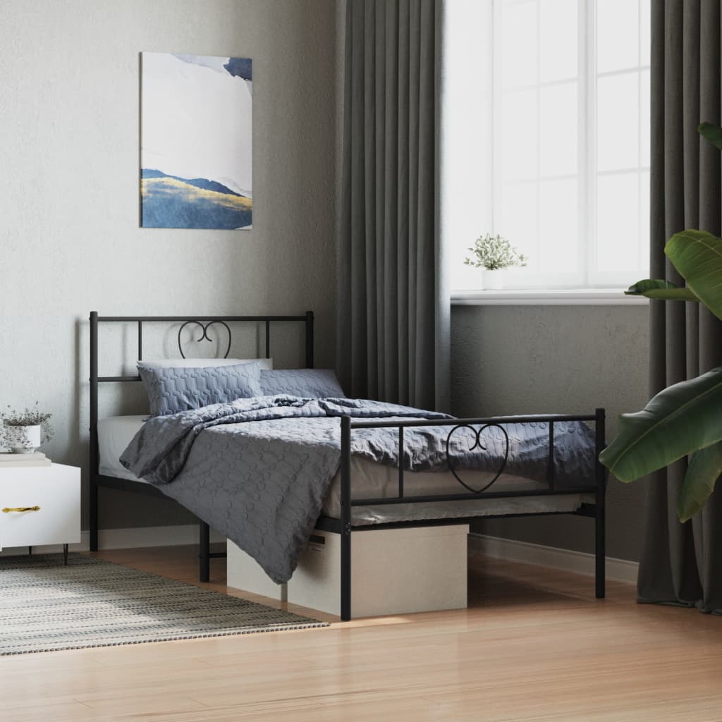 Metal Bed Frame without Mattress with Footboard Black 75x190cm