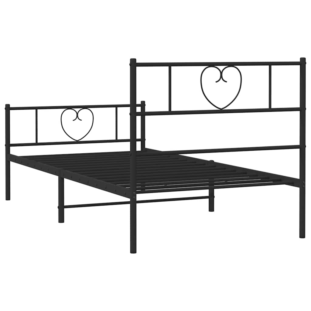 Metal Bed Frame without Mattress with Footboard Black 100x190cm