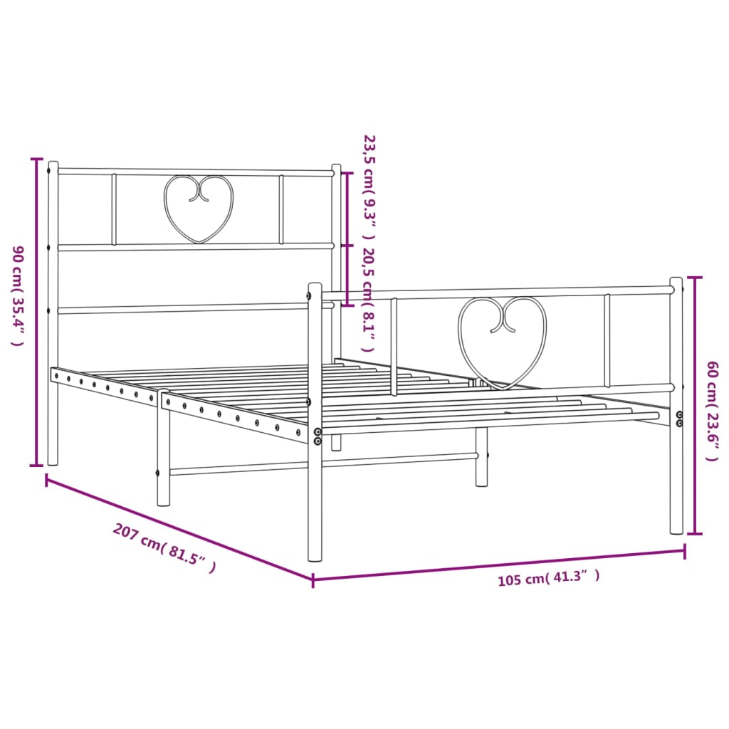 vidaXL Metal Bed Frame without Mattress with Footboard Black 100x200cm