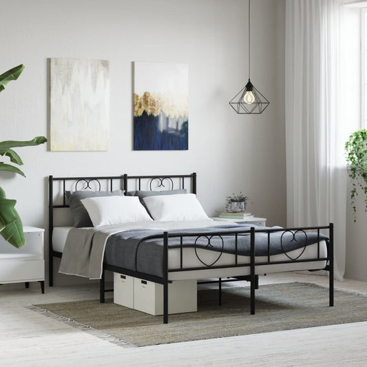 vidaXL Metal Bed Frame without Mattress with Footboard Black 135x190cm