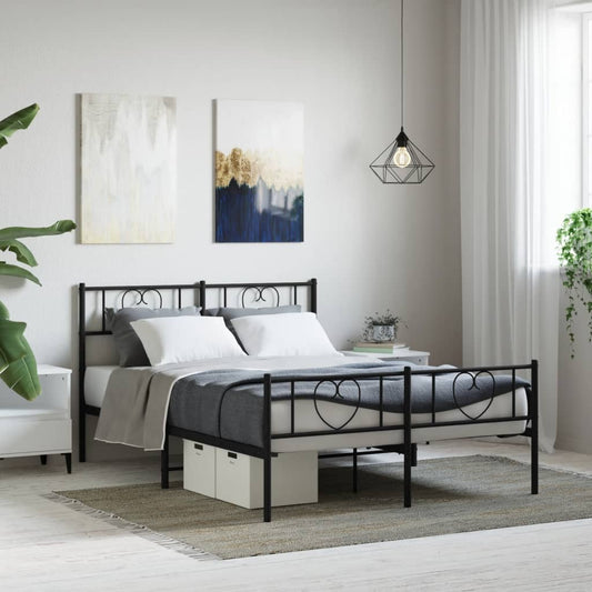 vidaXL Metal Bed Frame without Mattress with Footboard Black 140x190cm