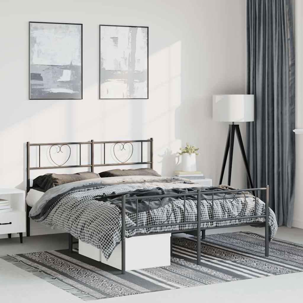 Metal Bed Frame without Mattress with Footboard Black 150x200cm