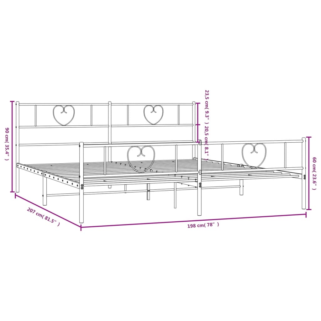 vidaXL Metal Bed Frame without Mattress with Footboard Black 193x203cm