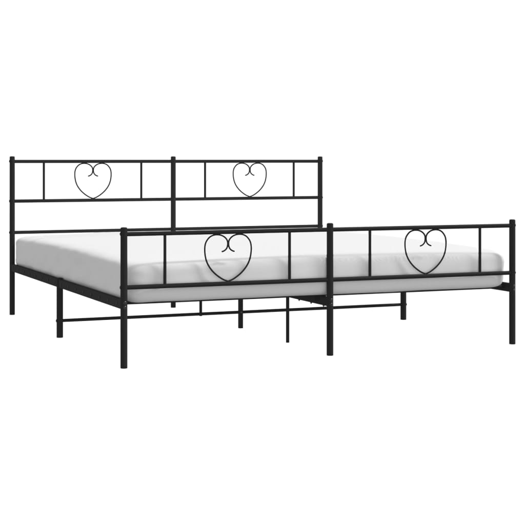 Metal Bed Frame without Mattress with Footboard Black 200x200cm