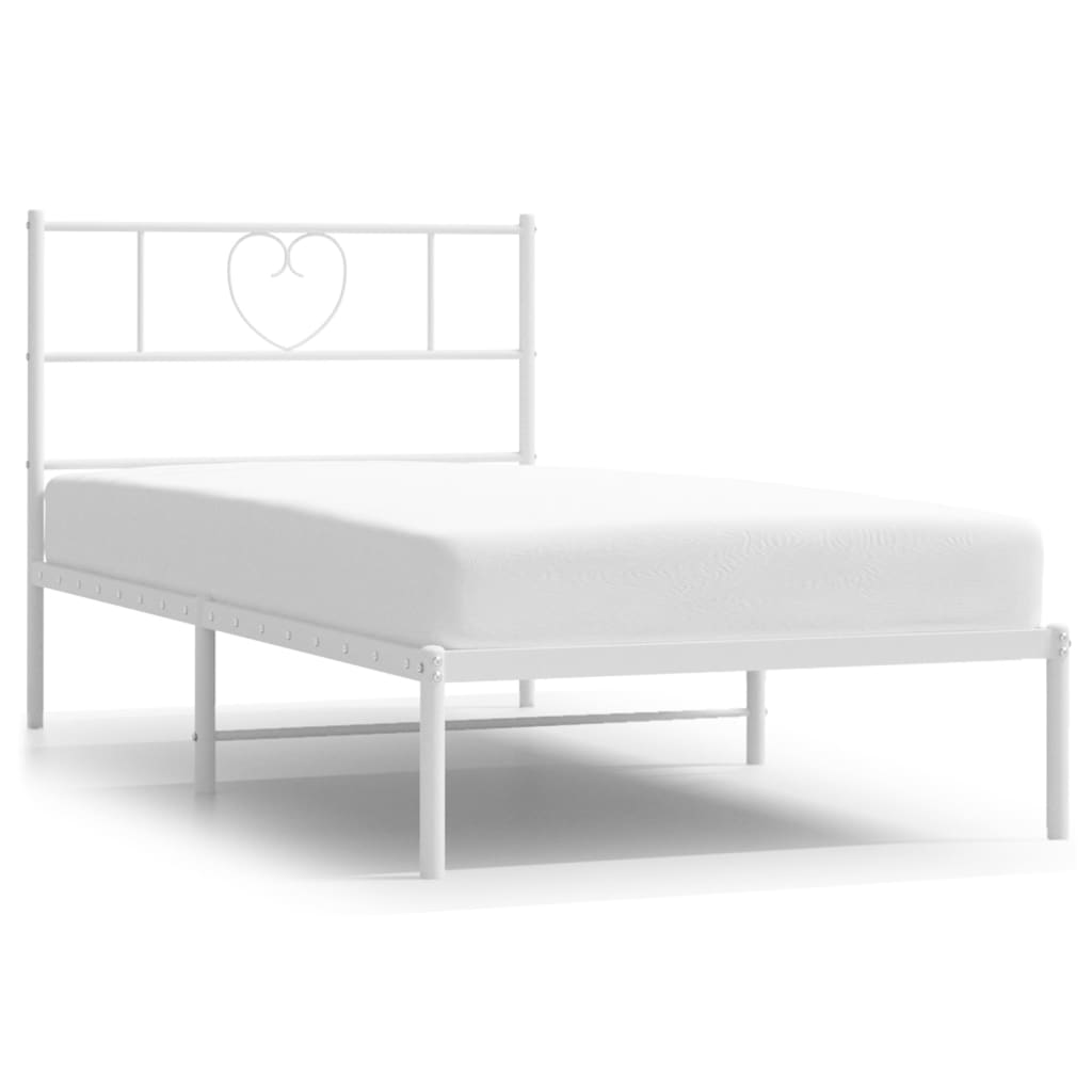 Metal Bed Frame without Mattress with Headboard White 75x190cm
