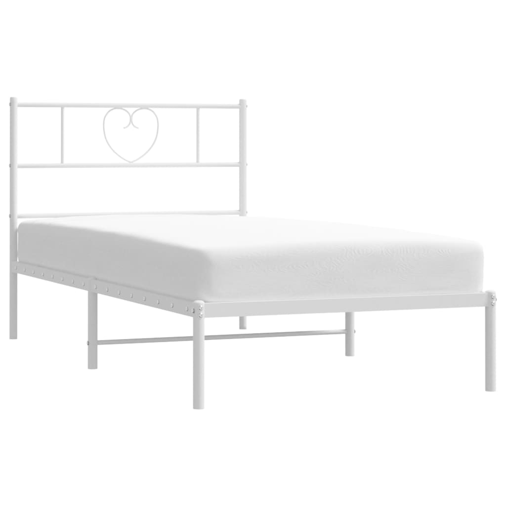 Metal Bed Frame without Mattress with Headboard White 75x190cm