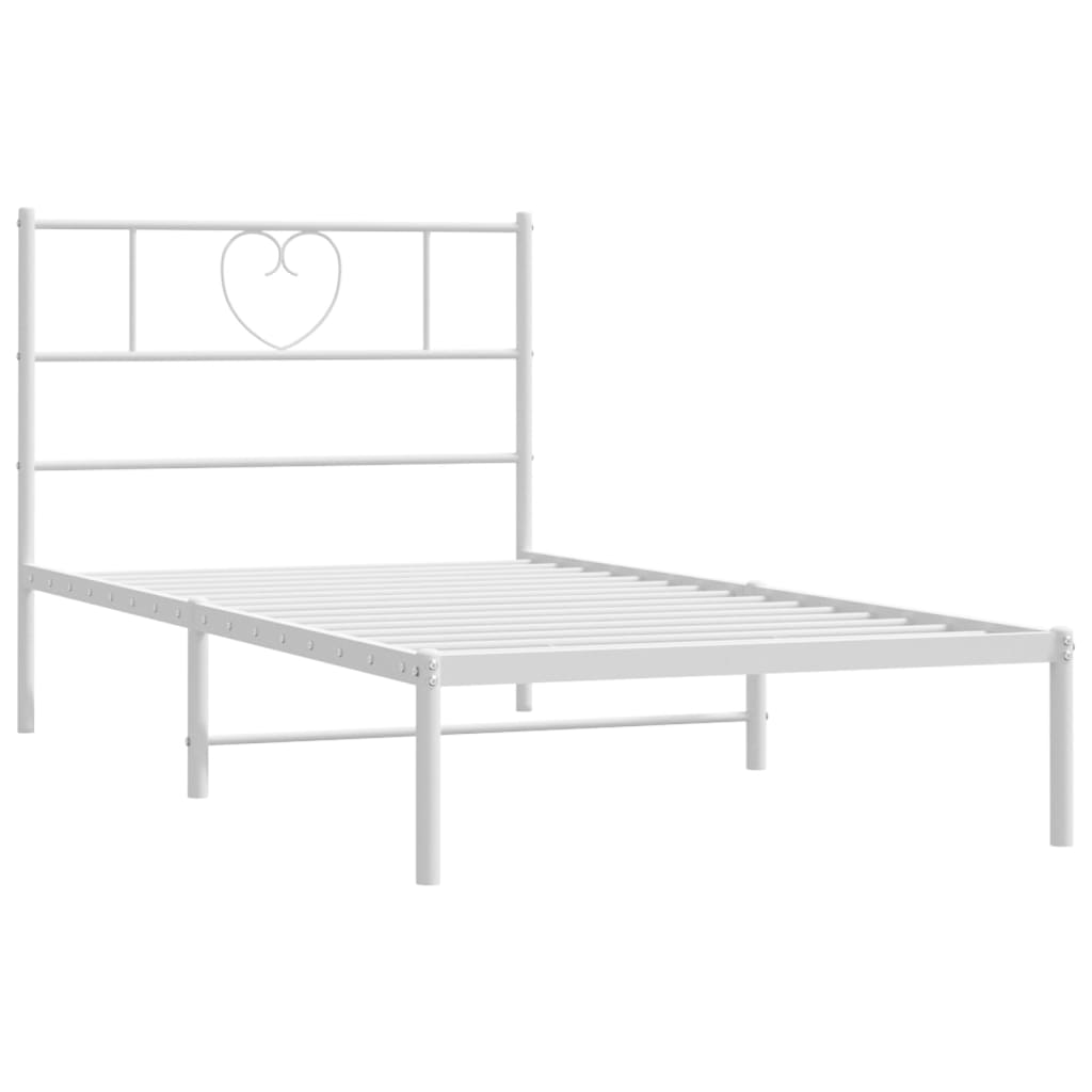 Metal Bed Frame without Mattress with Headboard White 75x190cm