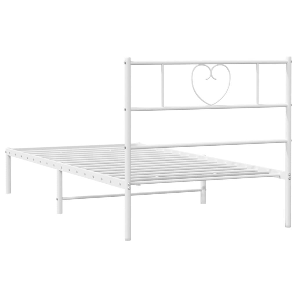 Metal Bed Frame without Mattress with Headboard White 75x190cm