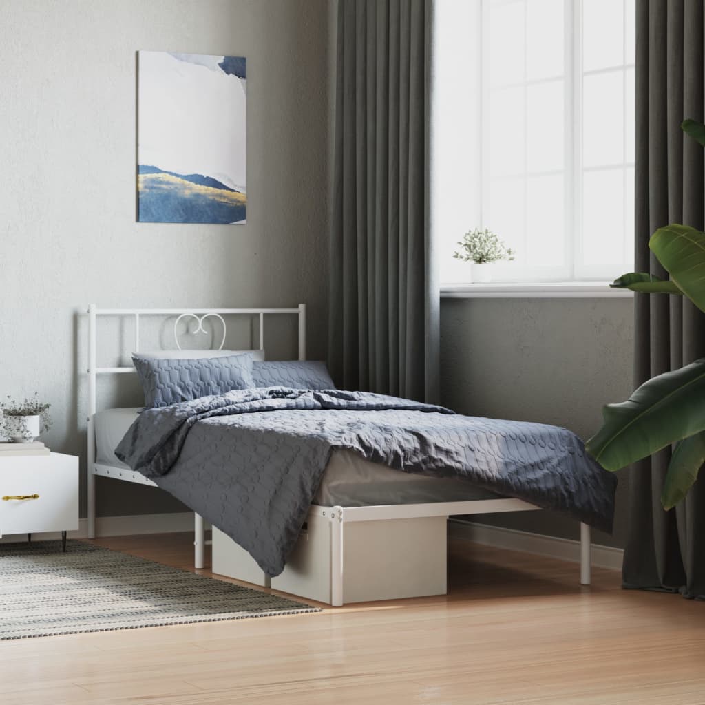 Metal Bed Frame without Mattress with Headboard White 75x190cm