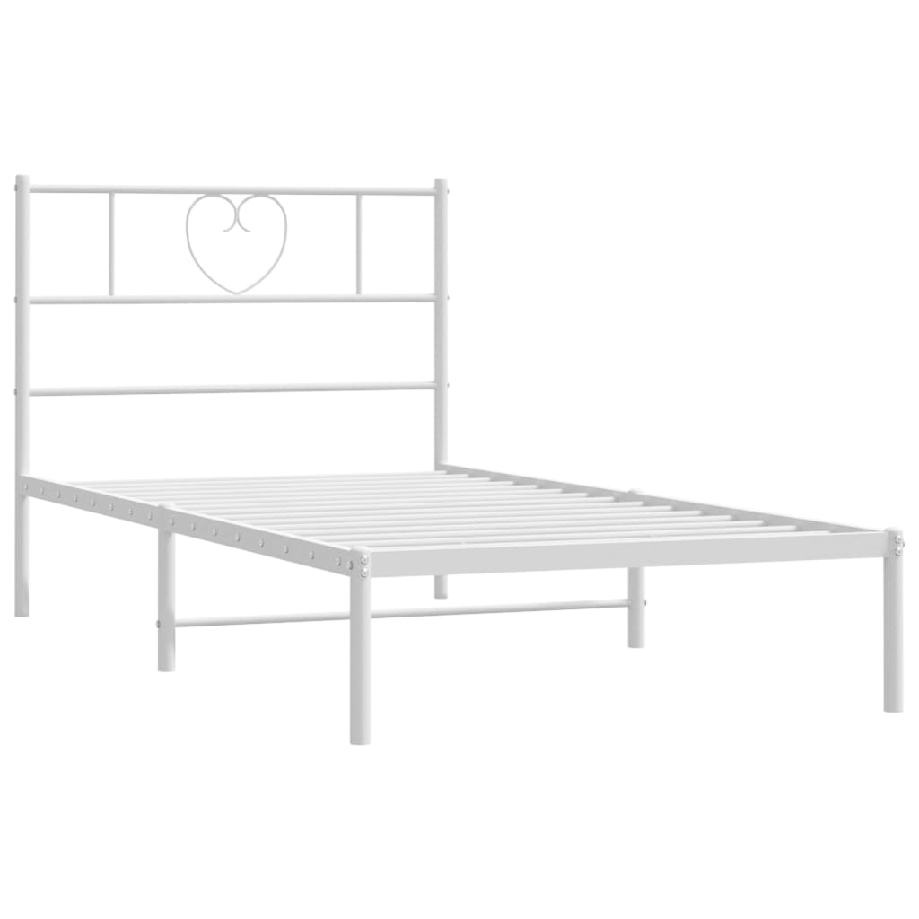 Metal Bed Frame without Mattress with Headboard White 90x190cm