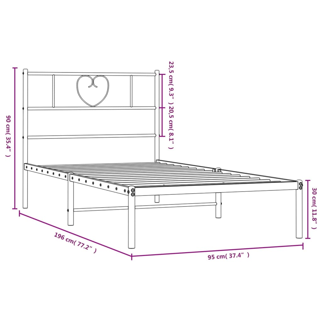Metal Bed Frame without Mattress with Headboard White 90x190cm